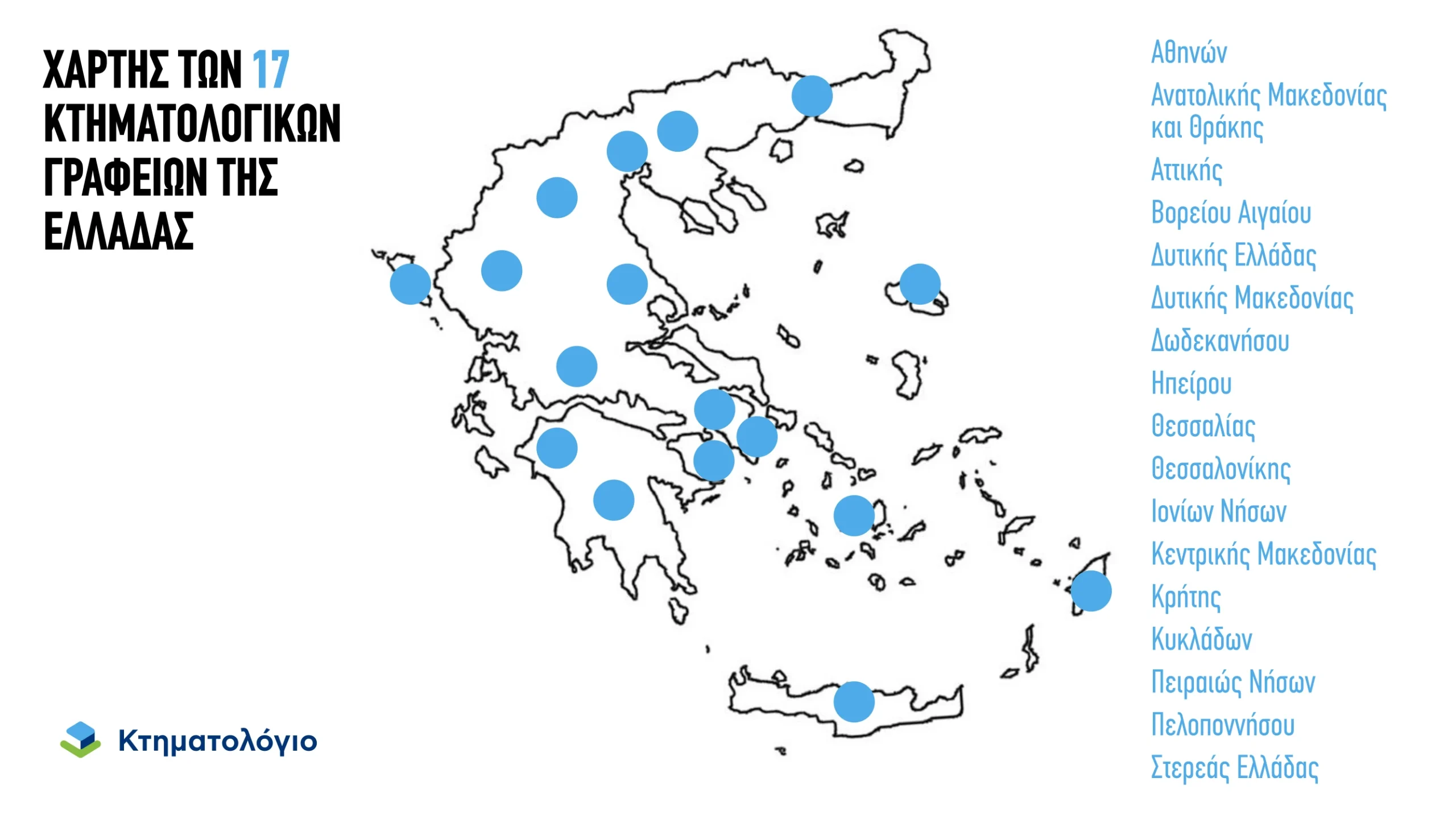 Χάρτης με τα Κτηματολογικά Γραφεία στην Ελλάδα