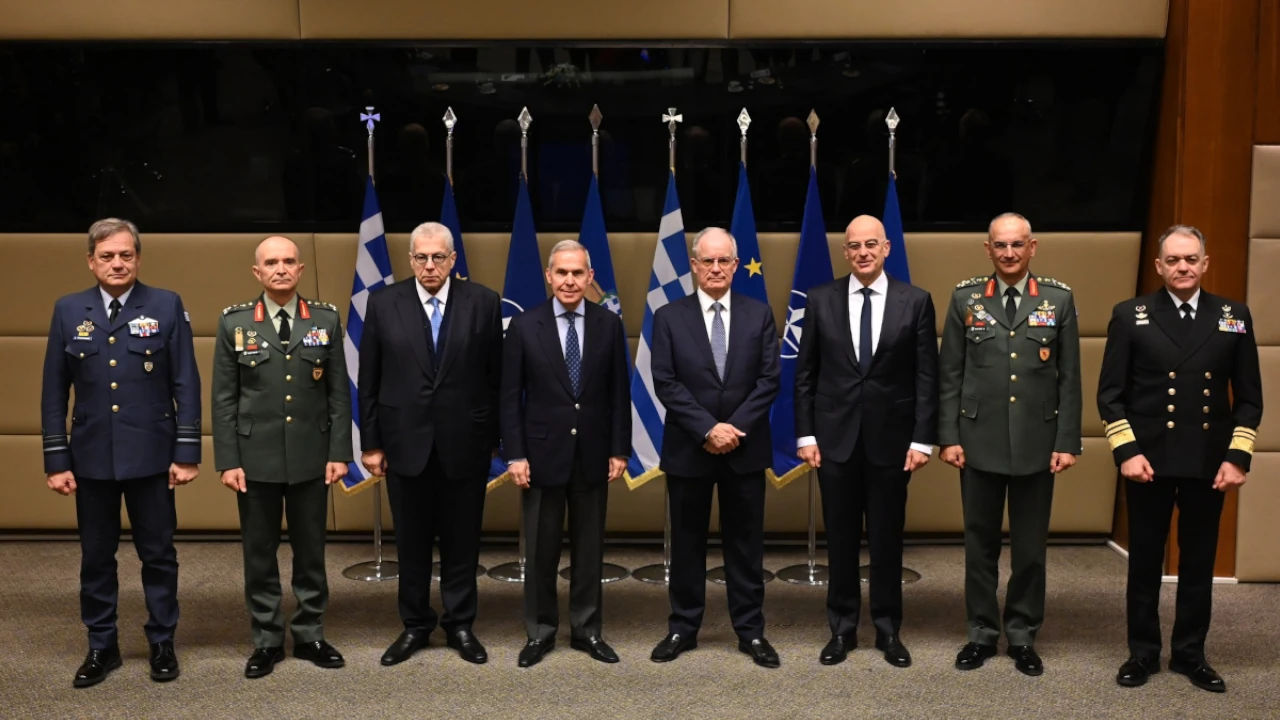 The President of the Hellenic Republic, Konstantinos Tasoulas and the leadership of the Ministry of National Defense and the Armed Forces. Image: Ministry of National Defense