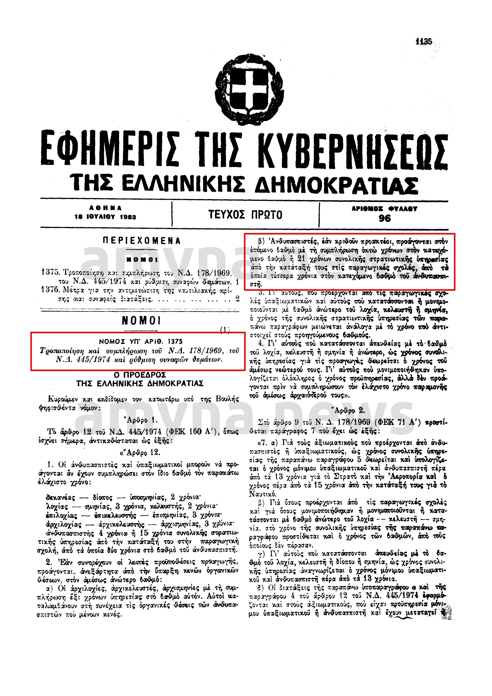Νόμος 1375/1983 "Τροποποίηση και συμπλήρωση του Ν.Δ. 178/1969, του Ν.Δ. 445/1974 και ρύθμιση συναφών θεμάτων"