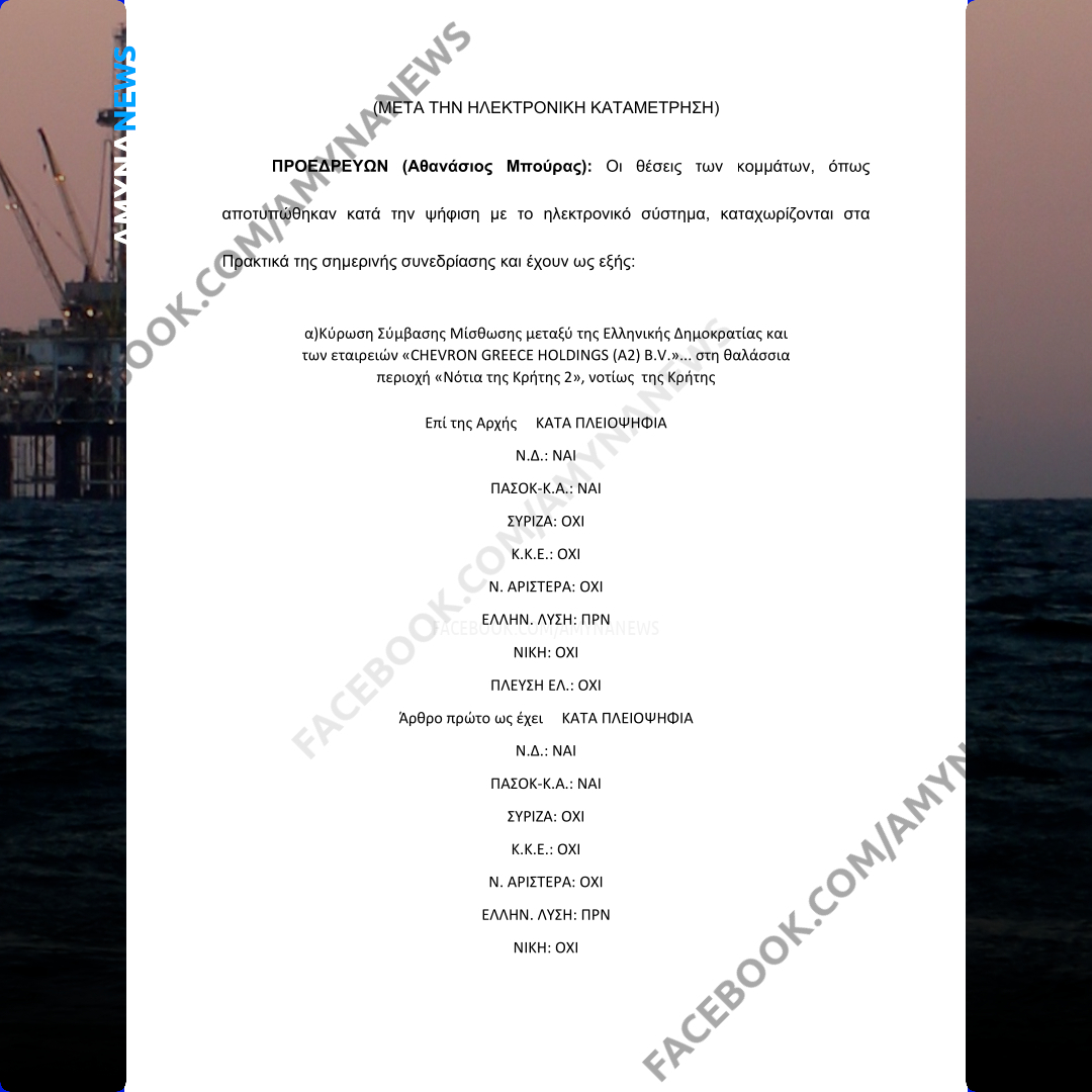 Εγκρίθηκε από τη Βουλή η συμφωνία με Chevron και Helleniq Energy